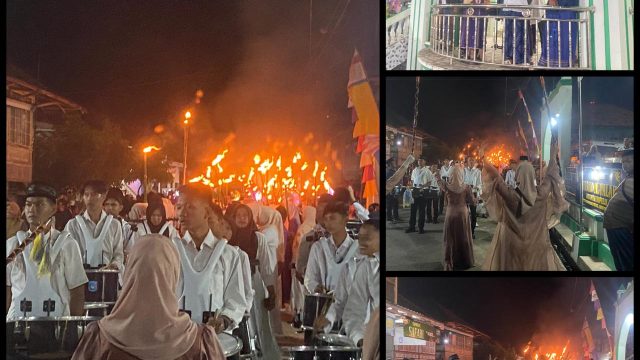 Semarak Menyambut Tahun Baru Islam 1447/H Pemdus Empelu Bersama Warga Gelar Pawai Obor Keliling dan Diiringin Penampilan Drumband dari SMAN 18 Bungo